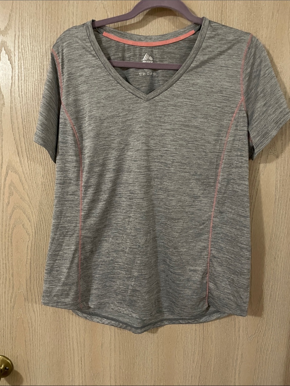 RBX Gray Short Sleeve V-Neck Tee with Pink Contrast Stitching